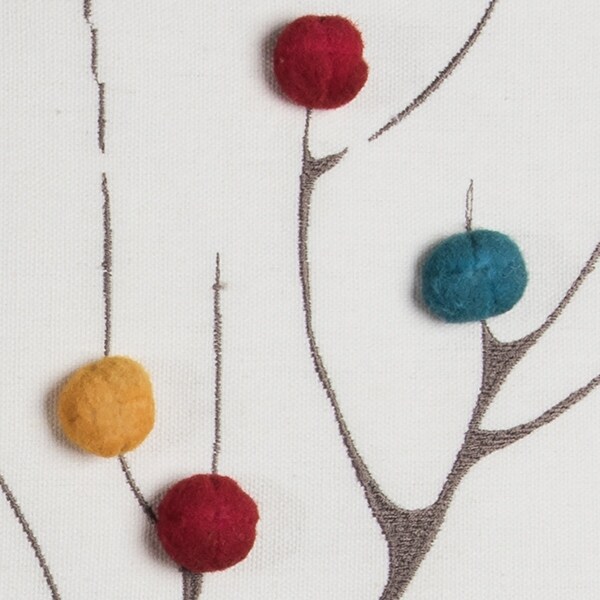 Rizzy Home Ivory, Grey, and Multi-colored Poms Tree Branch Throw Pillow