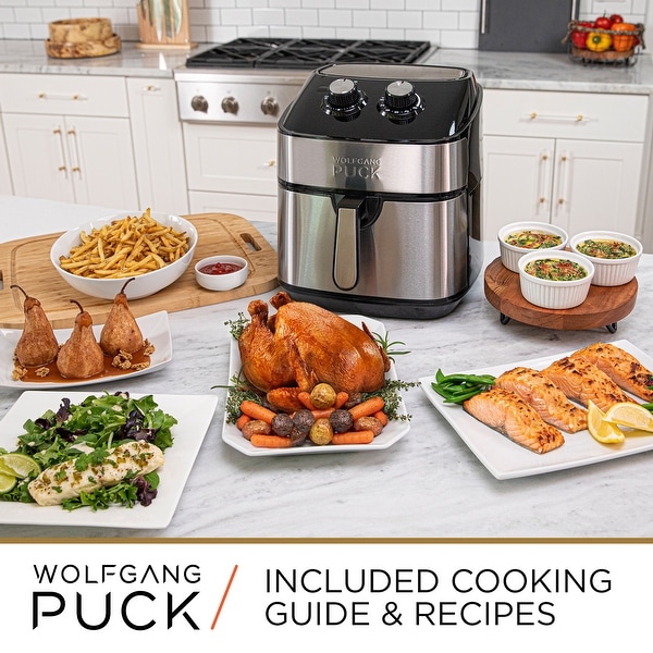 Wolfgang Puck 9.7QT Stainless Steel Air Fryer, Large Single Basket Design, Simple Dial Controls, Nonstick Interior