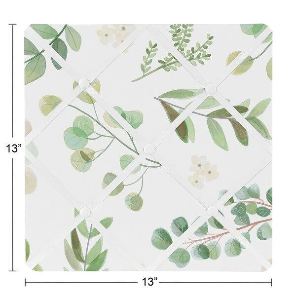 Floral Leaf Collection 13in Fabric Memory Photo Bulletin Board - Green White Boho Watercolor Botanical Woodland Tropical Garden