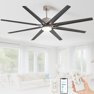 Windwill 76 Inch Smart Ceiling Fan with Light and Remote,8 Solid Wood Blades for Large Room - 76 inch