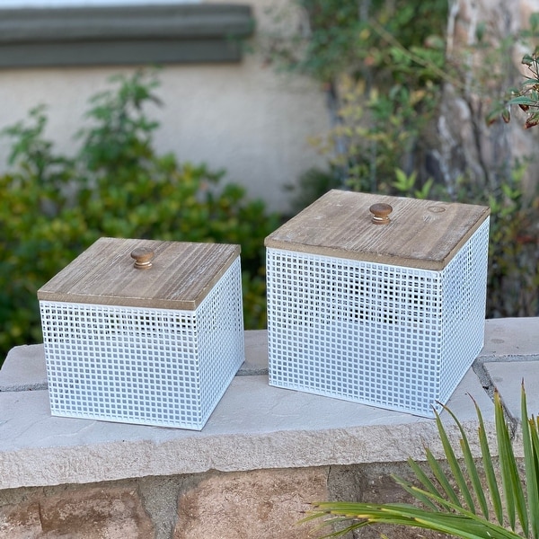 Modern Iron Mesh Decorative Canisters - 2 Piece Set