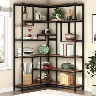 6-Shelf Corner Bookshelf, Large Corner Shelf Etagere Bookcase