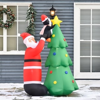 HOMCOM 6 ft Inflatable Christmas Tree with Santa and Penguin, Cute Christmas Decorations, Holiday Inflatables
