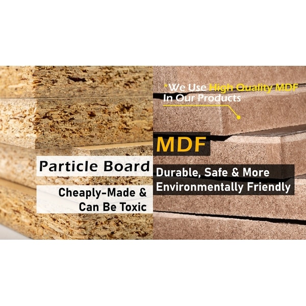 COZAYH Mirror Fronts Rustic Farmhouse Accent Cabinet with Geometric Overlays