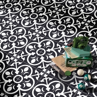 Nador Handmade Cement Tile, 8x8, Black-White