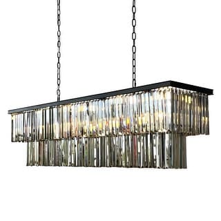 D'Angelo 60-inch Smoked Glass Rectangular Crystal Fringe Chandelier