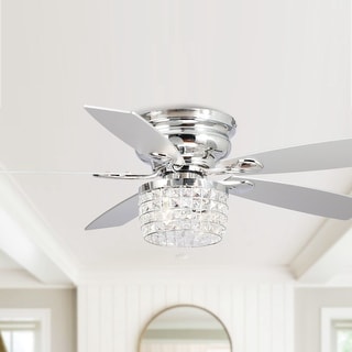 52" Chrome Crystal Flush Mount Ceiling Fan with Light Kit and Remote