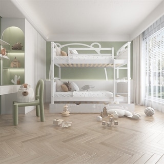 Full Over Full Bunk Bed with Twin Size Trundle Separable Bunk Bed