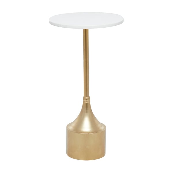 Gold Metal Marble Top Glam Contemporary Pedestal Round Accent Table - 13 x 13 x 25