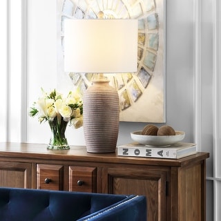 SAFAVIEH Lighting 27-inch Kensen Sandy Pearl LED Table Lamp - 14" W x 14" L x 27.5" H