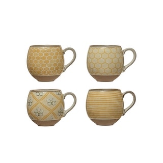 Stoneware Mug with Pattern and Interior Bee Image - 5.0"L x 3.8"W x 3.5"H