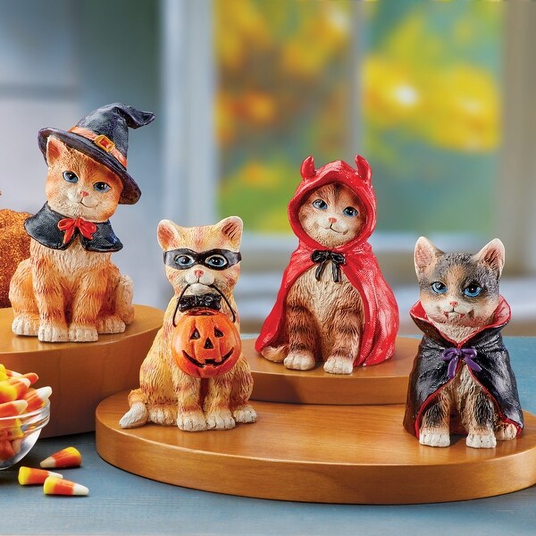 Adorable Halloween Cat Statues Indoor Set, 4 pc - 12.750 x 8.250 x 4.750