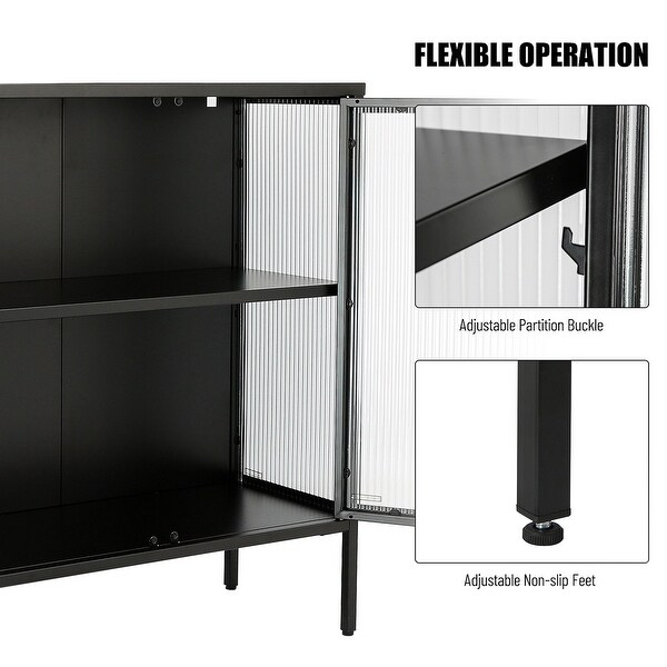 Accent 4 Glass Doors Buffet Storage Cabinet with Adjustable Shelves