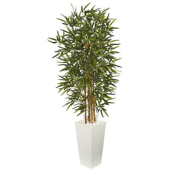 5.5' Bamboo Artificial Tree in White Tower Planter - 28"W x 28"D x 66"H