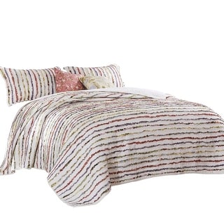 5 Piece Queen Size Quilt Set, Multicolor Striped Patch Detailing