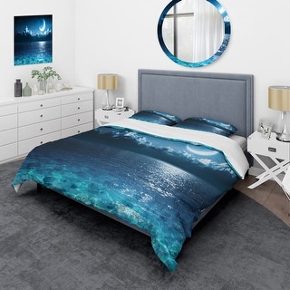 Designart 'Romantic Moon Over Deep Blue Sea I' Nautical & Coastal Duvet Cover Comforter Set