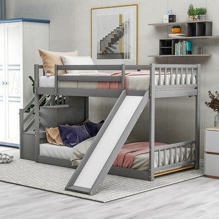 Nestfair Twin Over Twin Bunk Bed with Convertible Slide and Stairway