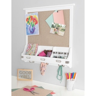 Kate and Laurel Stallard Wood Wall Pinboard with Hooks - 24x24