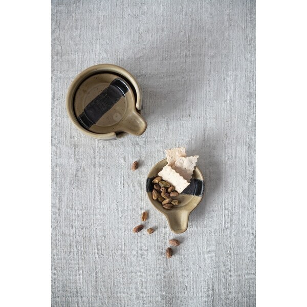 Stoneware Tapas Plates and Holder with Reactive Glaze Finish, Set of 4 plates and 1 Holder