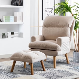 Soft Fabric Armchair with Adjustable Backrest and Side Pockets,with Ottoman