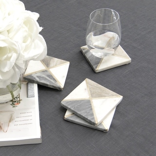 Aurora Home Mixed Marble Coaster - Set of 4 - 3-13/16" L x 3-13/16" W x 3/8" H