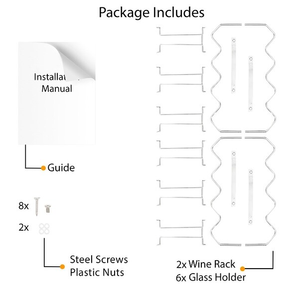 Wallniture Piccola Under Cabinet Wine Bottle Holder and Stemware Rack (Set of 2)