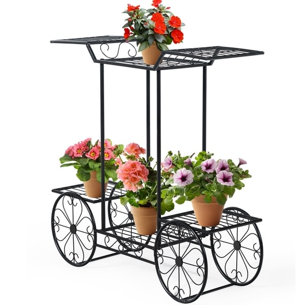 Metal Garden Plant Cart Stand Flower Pot Display Rack 6 Tier