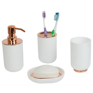 Home Basics 4 Piece Ceramic Bath Accessory Set, White