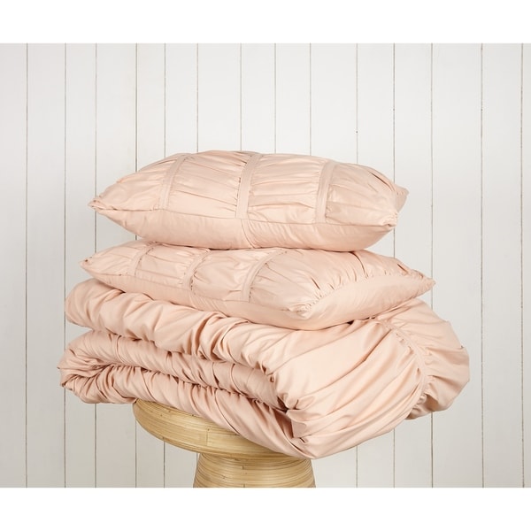 Emily Ruched Solid Comforter Set - Blush
