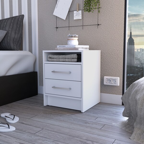 White 2-Drawer 1-Shelf Rectangle Nightstand