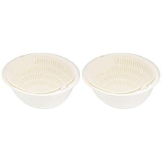 Kitchen Plastic Colander Fruit Vegetable Washing Basket 2PCS-White - White