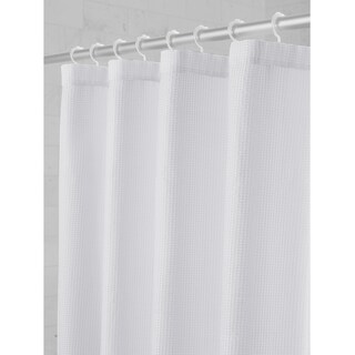 Maytex Textured Waffle Fabric Shower Curtain with Attached Glide Hooks