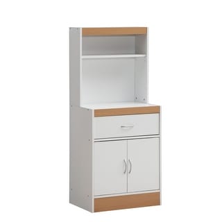 53.75" White and Beige Solid Kitchen Cabinet with Open Shelves