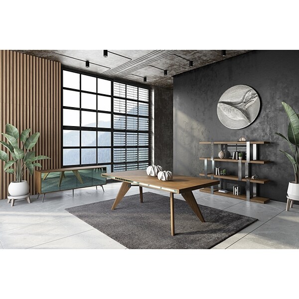 Modrest Brewer Modern Walnut Glass & Stainless Steel Bookshelf