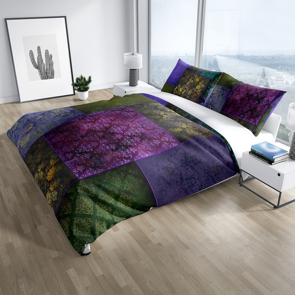 ECLECTIC BOHEMIAN PATCHWORK PURPLE GREEN AND GOLD Duvet Cover By Kavka Designs