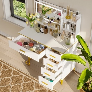 Vanity Table with Adjustable Lighted Mirror Dresser Makeup Table