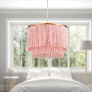 Esmee River of Goods Metal Hanging Pendant Light With Fringe Shade - 14" x 14" x 13.5/61.5"