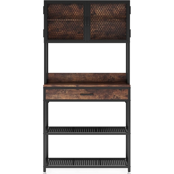 Kitchen Bakers Rack Microwave Oven Stand with Storage Shelves Cabinet and Drawer for Kitchens Dinning Room