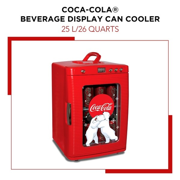 Coca-Cola Polar Bear 28 Can Cooler/Warmer w/ 12V DC and 110V AC Cords, 25L (26 qt) Mini Fridge, Red