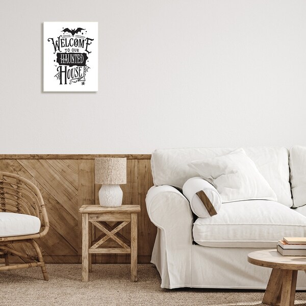 Stupell Welcome Haunted House Halloween Bat Spider Webs Wood Wall Art - White