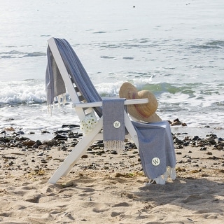 Authentic Hotel and Spa 100% Turkish Cotton Personalized Fun in Paradise Pestemal Beach and Hand Towel Set, Navy