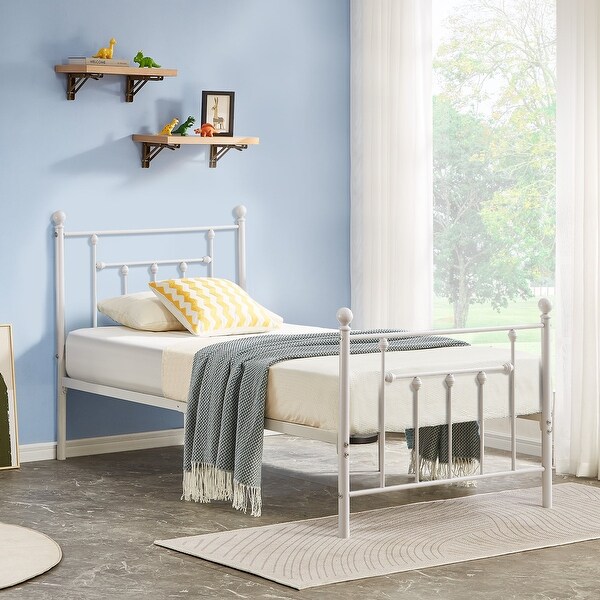 Javlergo Twin Bed Frame with Headboard and Footboard for Girls/Boys, No Box Spring Needed