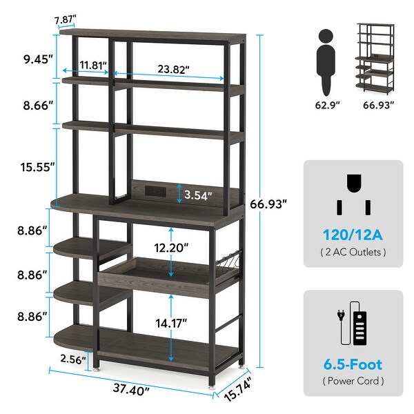 10-Tier Bakers Rack with Power Outlets, Freestanding Microwave Oven Stand with Storage