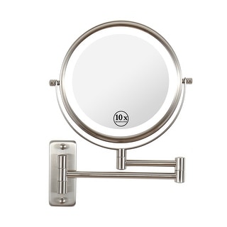 8 inch 1X/10X HD Magnifying Double-Sided Wall Mounted Makeup Mirror, 3 Color LED Light, Extension Arm - N/A