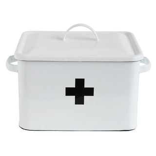 Enameled First Aid Box with Lid & Cross on Front