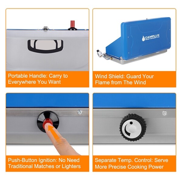 Camplux Gas Camping Stove Auto-Ignition Propane Stove 2 Burner 20,000 BTU