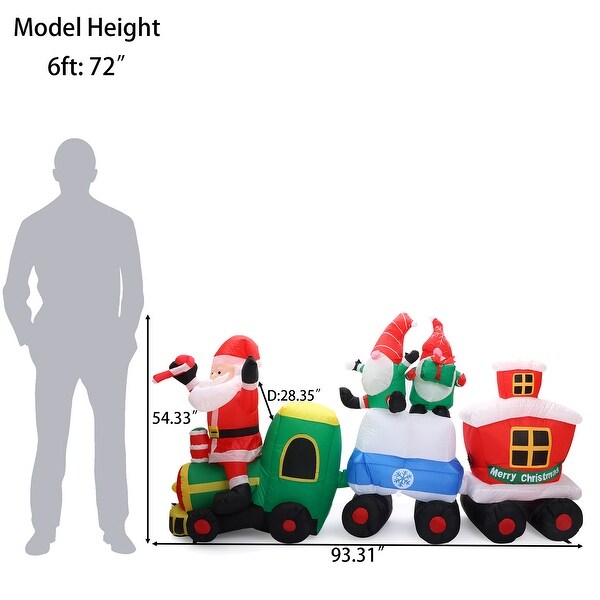 8Ft Inflatable Santa and Gnome Elves Train Christmas Decoration with LED Lights