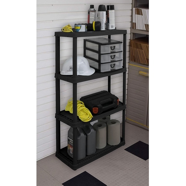 Gracious Living 4-Shelf Resin Indoor Garage Storage Organizer Shelves, Black