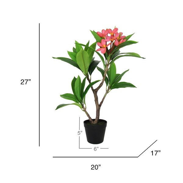 2.25ft Fuchsia Artificial Plumeria Flower Tree Tropical Plant in Black Pot - 27" H x 20" W x 17" DP