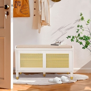 Shoe Storage Bench Cabinet Rattan Style Shoe Cabinet for Entryway